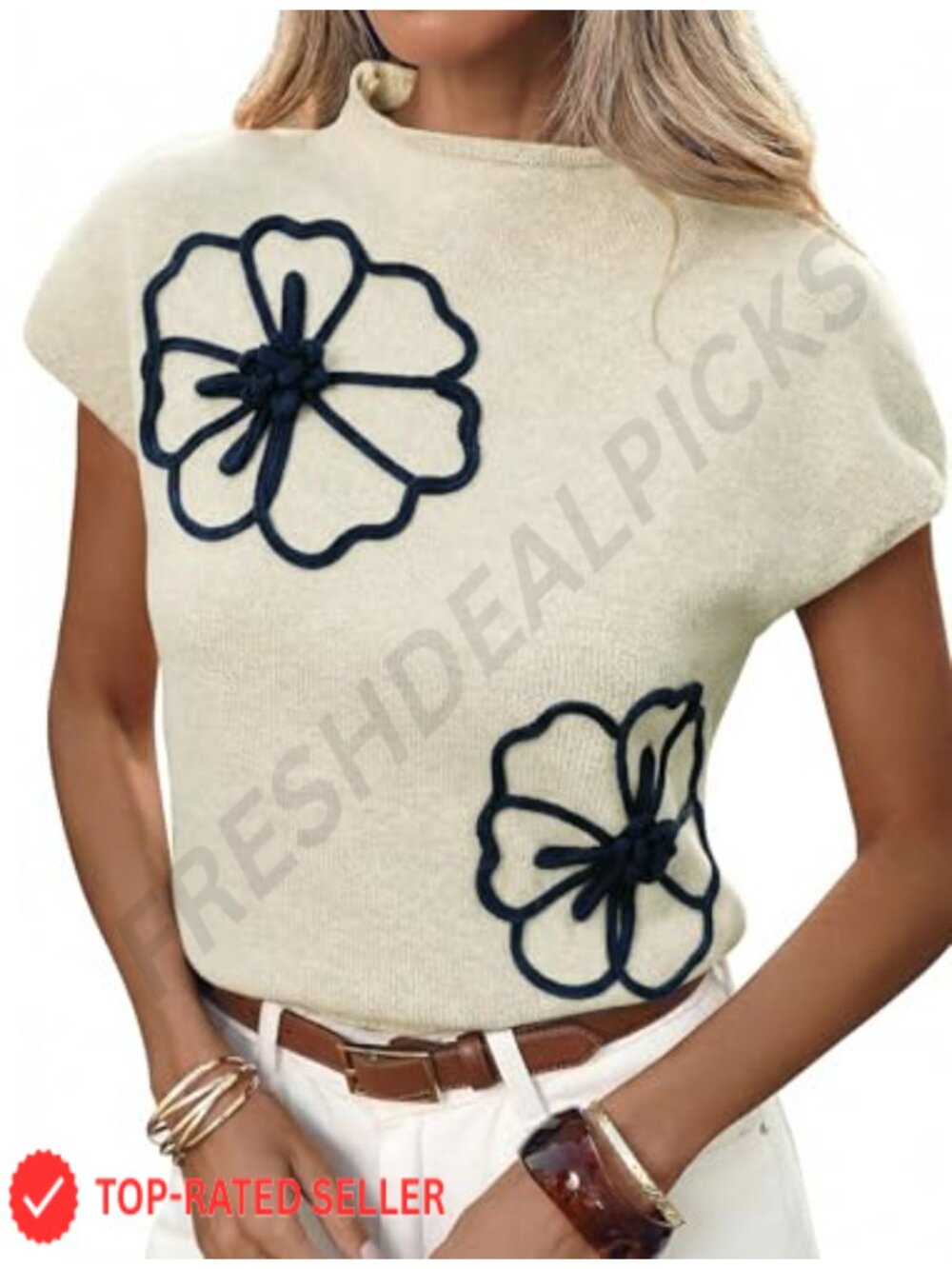 Mock Neck Sweater Vest Cap Sleeve Knit Pullover Tank